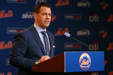 NEW YORK, NY – JANUARY 24: New York Mets General Manager Brodie Van Wagenen gets set to introduce new manager Luis Rojas to the media at Citi Field on January 24, 2020 in New York City. (Photo by Rich Schultz/Getty Images)