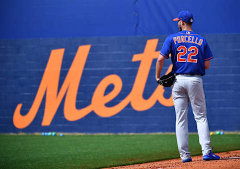 PORT ST. LUCIE, FLORIDA – FEBRUARY 20: Rick Porcello #22 of the New York Mets pitches in the bullpen during the team workout at Clover Park on February 20, 2020 in Port St. Lucie, Florida. (Photo by Mark Brown/Getty Images)