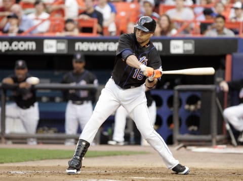 Carlos Beltran of the New York Mets hitting during MLB regular season game against the Baltimore Orioles, played at Shea Stadium in Queens, N.Y. on June 17, 2006. Orioles defeated Mets 4 – 2 during interleague play. (Photo by Bryan Yablonsky/Getty Images)