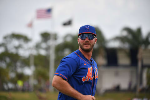 PORT ST. LUCIE, FLORIDA – MARCH 03: Pete Alonso #20 of the New York Mets in action during the spring training game against the Miami Marlins at Clover Park on March 03, 2020 in Port St. Lucie, Florida. (Photo by Mark Brown/Getty Images)