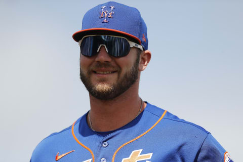 JUPITER, FLORIDA – MARCH 09: Pete Alonso #20 of the New York Mets in action against the Miami Marlins during a Grapefruit League spring training game at Roger Dean Stadium on March 09, 2020 in Jupiter, Florida. (Photo by Michael Reaves/Getty Images)