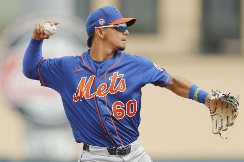 JUPITER, FLORIDA – MARCH 09: Andres Alfonso Gimenez #60 of the New York Mets throws against the Miami Marlins during a Grapefruit League spring training game at Roger Dean Stadium on March 09, 2020 in Jupiter, Florida. (Photo by Michael Reaves/Getty Images)