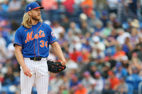 PORT ST. LUCIE, FL – MARCH 08: Noah Syndergaard #34 of the New York Mets in action against the Houston Astros during a spring training baseball game at Clover Park on March 8, 2020 in Port St. Lucie, Florida. The Mets defeated the Astros 3-1. (Photo by Rich Schultz/Getty Images)