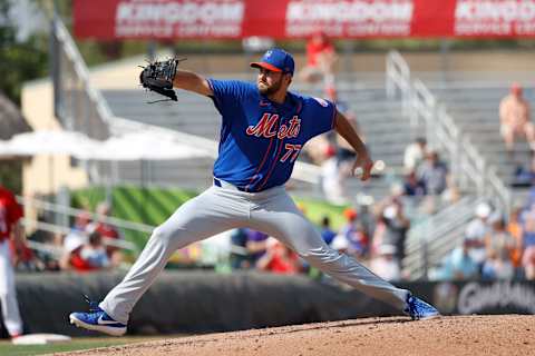 JUPITER, FL – MARCH 05: David Peterson #77 of the New York Mets pitches during a Grapefruit League spring training game against the St Louis Cardinals at Roger Dean Stadium on March 5, 2020 in Jupiter, Florida. The game ended in a 7-7 tie. (Photo by Joe Robbins/Getty Images)