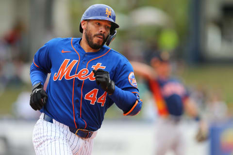 PORT ST. LUCIE, FL – MARCH 08: Rene Rivera #44 of the New York Mets in action against the Houston Astros during a spring training baseball game at Clover Park on March 8, 2020 in Port St. Lucie, Florida. The Mets defeated the Astros 3-1. (Photo by Rich Schultz/Getty Images)