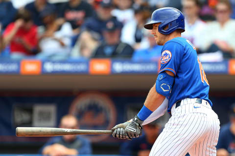 PORT ST. LUCIE, FL – MARCH 08: Ryan Cordell #18 of the New York Mets in action against the Houston Astros during a spring training baseball game at Clover Park on March 8, 2020 in Port St. Lucie, Florida. The Mets defeated the Astros 3-1. (Photo by Rich Schultz/Getty Images)