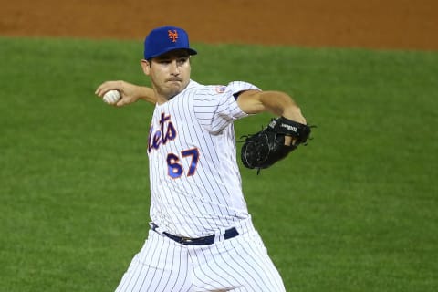 NEW YORK, NEW YORK – AUGUST 25: Seth Lugo #67 of the New York Mets in action against the Miami Marlins at Citi Field on August 25, 2020 in New York City. Miami Marlins defeated the New York Mets 3-0. (Photo by Mike Stobe/Getty Images)