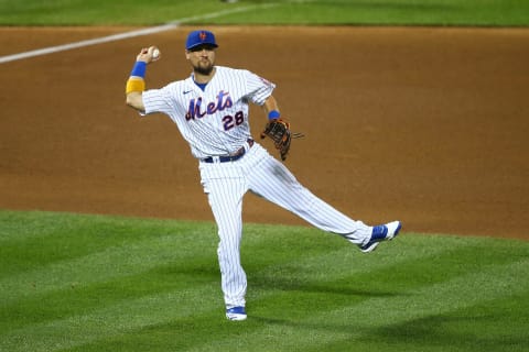 NEW YORK, NEW YORK – SEPTEMBER 09: J.D. Davis #28 of the New York Mets in action against the Baltimore Orioles at Citi Field on September 09, 2020 in New York City. New York Mets defeated the Baltimore Orioles 7-6. (Photo by Mike Stobe/Getty Images)