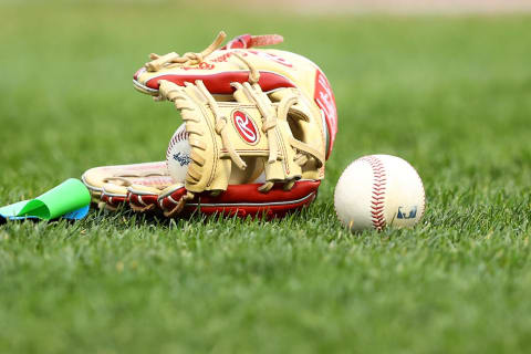 NEW YORK, NEW YORK – APRIL 28: A baseball glove is seen prior to the start of the game between the New York Mets and the Boston Red Sox at Citi Field on April 28, 2021 in New York City. Boston Red Sox defeated the New York Mets 1-0. (Photo by Mike Stobe/Getty Images)