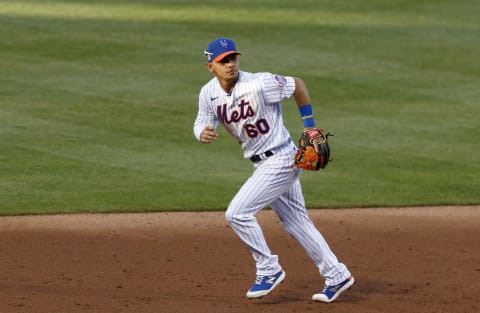 NEW YORK, NEW YORK – JULY 14: (NEW YORK DAILIES OUT) Andres Gimenez #60 of the New York Mets in action during an intra squad game at Citi Field on July 14, 2020 in New York City. (Photo by Jim McIsaac/Getty Images)