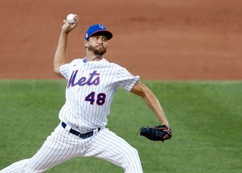 NEW YORK, NEW YORK – JULY 14: (NEW YORK DAILIES OUT) Jacob deGrom #48 of the New York Mets in action during an intra squad game at Citi Field on July 14, 2020 in New York City. (Photo by Jim McIsaac/Getty Images)