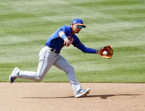 NEW YORK, NEW YORK – JULY 15: (NEW YORK DAILIES OUT) Andres Gimenez #60 of the New York Mets in action during an intra squad game at Citi Field on July 15, 2020 in New York City. (Photo by Jim McIsaac/Getty Images)