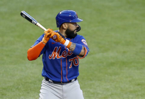 NEW YORK, NEW YORK – JULY 16: (NEW YORK DAILIES OUT) Ali Sanchez #70 of the New York Mets in action during an intra squad game at Citi Field on July 16, 2020 in New York City. (Photo by Jim McIsaac/Getty Images)