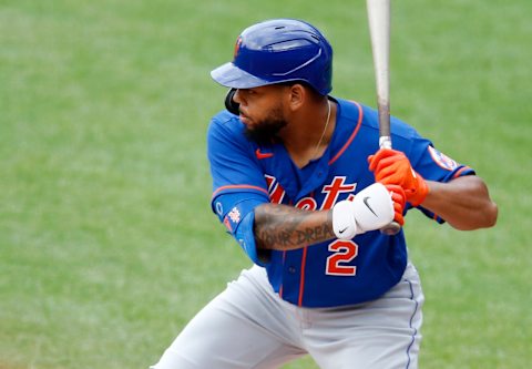 NEW YORK, NEW YORK – JULY 17: (NEW YORK DAILIES OUT) Dominic Smith #2 of the New York Mets in action during an intra squad game at Citi Field on July 17, 2020 in New York City. (Photo by Jim McIsaac/Getty Images)