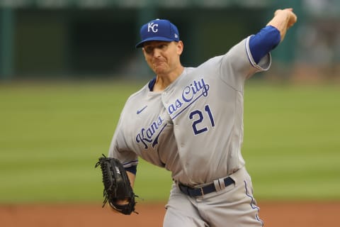 DETROIT, MICHIGAN – JULY 27: Mike Montgomery #21 of the Kansas City Royals throws a second inning pitch while playing the Detroit Tigers during the home opener at Comerica Park on July 27, 2020 in Detroit, Michigan. (Photo by Gregory Shamus/Getty Images)