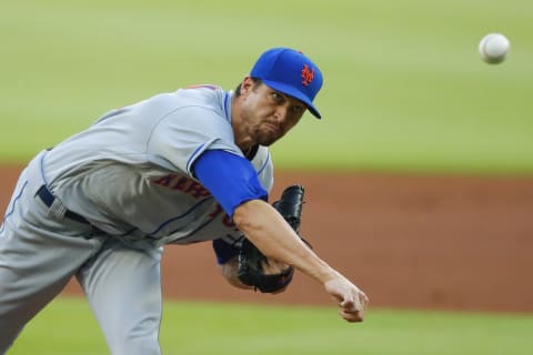 ATLANTA, GA – AUGUST 03: Jacob deGrom #48 of the New York Mets delivers the pitch in the second inning of an MLB game against the Atlanta Braves at Truist Park on August 3, 2020 in Atlanta, Georgia. (Photo by Todd Kirkland/Getty Images)