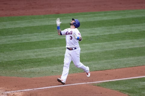 NEW YORK, NEW YORK – AUGUST 13: Tomás Nido #3 of the New York Mets rounds the bases after hitting a fifth inning grand slam home run against Seth Romero #96 of the Washington Nationals during their game at Citi Field on August 13, 2020 in New York City. (Photo by Al Bello/Getty Images)