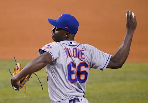 MIAMI, FLORIDA – AUGUST 17: Franklyn Kilome #66 of the New York Mets delivers a pitch against the Miami Marlins at Marlins Park on August 17, 2020 in Miami, Florida. (Photo by Mark Brown/Getty Images)