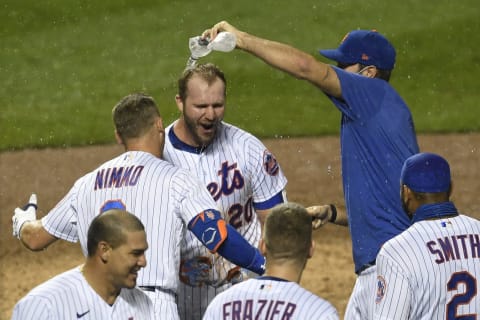 NEW YORK, NEW YORK – SEPTEMBER 03: Pete Alonso #20 of the New York Mets celebrates with his teammates after hitting a two-run walk-off home run during the tenth inning against the New York Yankees at Citi Field on September 03, 2020 in the Queens borough of New York City. The Mets won 9-7. (Photo by Sarah Stier/Getty Images)