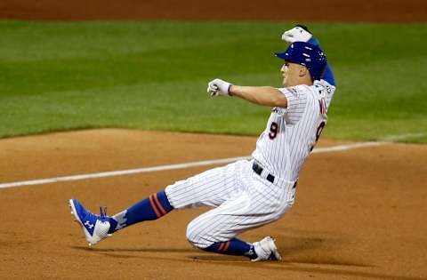 NEW YORK, NEW YORK – SEPTEMBER 05: Brandon Nimmo #9 of the New York Mets in action against the Philadelphia Phillies at Citi Field on September 05, 2020 in New York City. The Mets defeated the Phillies 5-1. (Photo by Jim McIsaac/Getty Images)