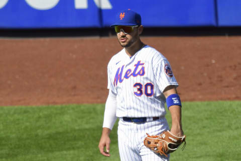 NEW YORK, NEW YORK – SEPTEMBER 06: Michael Conforto #30 of the New York Mets fields his position against the Philadelphia Phillies at Citi Field on September 06, 2020 in New York City. (Photo by Steven Ryan/Getty Images)