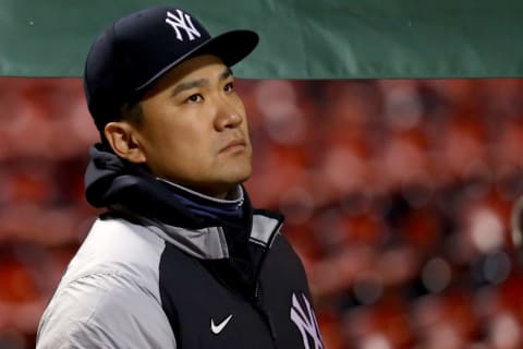 BOSTON, MASSACHUSETTS – SEPTEMBER 18: Masahiro Tanaka #19 of the New York Yankees looks on during the second inning of the game between the Boston Red Sox and the New York Yankees at Fenway Park on September 18, 2020 in Boston, Massachusetts. (Photo by Maddie Meyer/Getty Images)