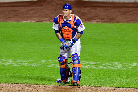 NEW YORK, NEW YORK – SEPTEMBER 08: Wilson Ramos #40 of the New York Mets fields the ball against the Baltimore Orioles at Citi Field on September 08, 2020 in New York City. (Photo by Steven Ryan/Getty Images)