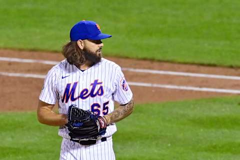 NEW YORK, NEW YORK – SEPTEMBER 08: Robert Gsellman #65 of the New York Mets pitches against the Baltimore Orioles during the eighth inning at Citi Field on September 08, 2020 in New York City. (Photo by Steven Ryan/Getty Images)