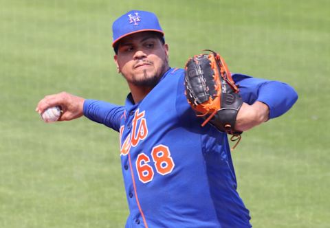 PORT ST. LUCIE, FLORIDA – MARCH 16: Dellin Betances #68 of the New York Mets warms up in the fifth inning during the spring training game against the Houston Astros at Clover Park on March 16, 2021 in Port St. Lucie, Florida. (Photo by Mark Brown/Getty Images)