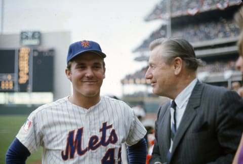 QUEENS, NY – OCTOBER, 1969: Pitcher Tug McGraw #45 of the New York Mets smiling in this portrait during The 1969 World Series against the Baltimore Orioles October 1969 at Shea Stadium In the Queens borough of New York City. The Mets won the Series 4 games to 1. (Photo by Focus on Sport/Getty Images)