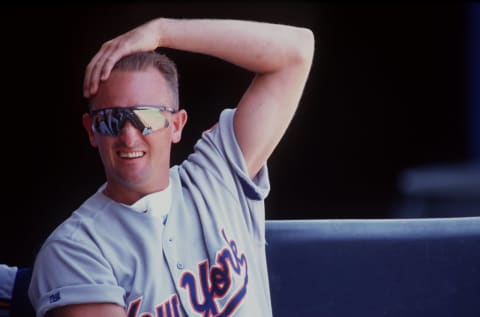 21 JUL 1993: A CANDID PORTRAIT OF NEW YORK MET”S PITCHER BRET SABERHAGEN IN THE DUGOUT AT JACK MURPHY STADIUM. Mandatory Credit: Stephen Dunn/ALLSPORT