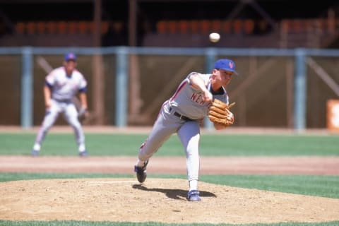 1990: David Cone of the New York Mets pitches during a game in the 1990 season. ( Photo by: Otto Greule Jr/Getty Images)