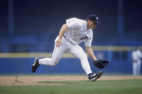 30 Apr 1998: Infielder Joe Randa of the Detroit Tigers in action during a game against the Texas Rangers at Tiger Stadium in Detroit, Michigan. The Tigers defeated the Rangers 7-2. Mandatory Credit: Elsa Hasch /Allsport