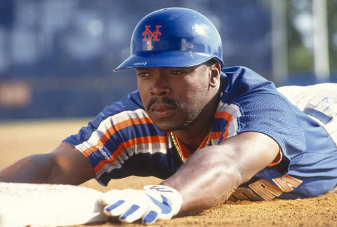 NEW YORK – CIRCA 1993: Vince Coleman #1 of the New York Mets poses for this photograph prior to the start of a Major League Baseball game circa 1993 at Shea Stadium in the Queens borough of New York City. Coleman played for the Mets from 1991-93. (Photo by Focus on Sport/Getty Images)