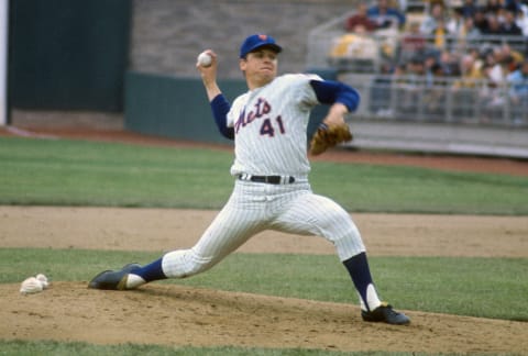 NEW YORK – CIRCA 1969: Pitcher Tom Seaver #41 of the New York Mets pitches during an Major League Baseball game circa 1969 at Shea Stadium in the Queens borough of New York City. Seaver played for the Mets from 1967-77,83. (Photo by Focus on Sport/Getty Images)