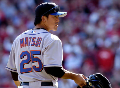 CINCINNATI, OH – APRIL 4: Kazuo Matsui #25 of the New York Mets stands on the field on April 4, 2005 at Great American Ballpark in Cincinnati, Ohio. The Reds defeated the Mets 7-6. (Photo by David Maxwell/Getty Images)