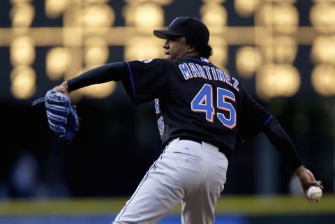 SEATTLE – JUNE 18: Pedro Martinez #45 of the New York Mets pitches during the game with the Seattle Mariners on June 18 2005 at Safeco Field in Seattle Washington. The Mariners won 4-1. (Photo by Otto Greule Jr/Getty Images)