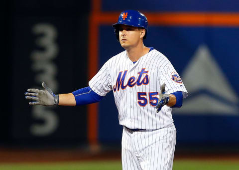 NEW YORK, NY – SEPTEMBER 23: Kelly Johnson #55 of the New York Mets in action against the Philadelphia Phillies at Citi Field on September 23, 2016 in the Flushing neighborhood of the Queens borough of New York City. The Mets defeated the Phillies 10-5. (Photo by Jim McIsaac/Getty Images)