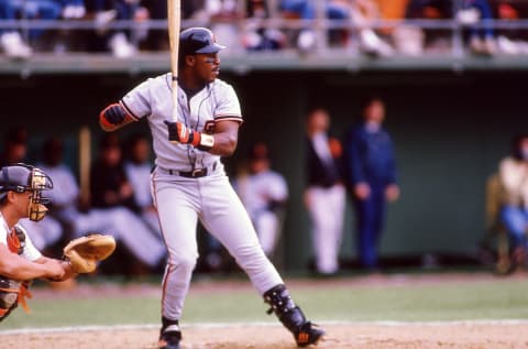 SAN DIEGO,CA – CIRCA 1987: Kevin Mitchell of the San Francisco Giants bats against the San Diego Padres at Jack Murphy Stadium circa 1987 in San Diego, California. (Photo by Owen C. Shaw/Getty Images)