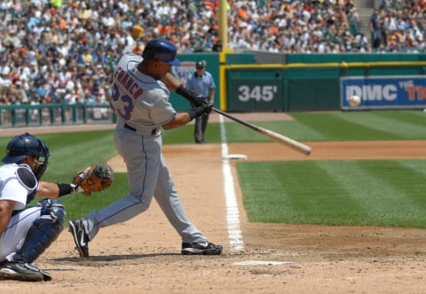 DETROIT, MI – JUNE 10: Julio Franco of the New York Mets bats during the game against the Detroit Tigers at Comerica Park in Detroit, Michigan on June 10, 2007. The Tigers defeated the Mets 15-7. (Photo by Mark Cunningham/MLB Photos via Getty Images)