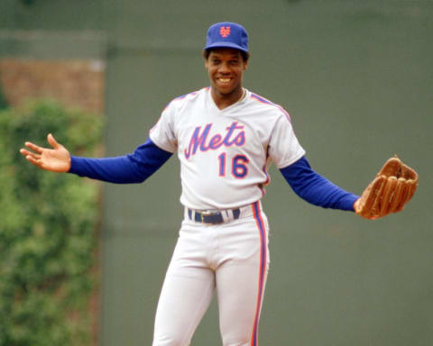 CHICAGO – 1986: Dwight Gooden of the New York Mets looks on during an MLB game versus the Chicago Cubs at Wrigley Field in Chicago, Illinois during the 1986 season. (Photo by Ron Vesely/MLB Photos via Getty Images)