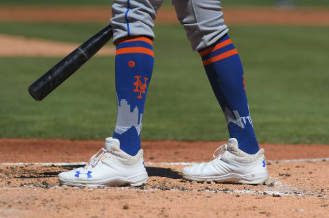 LAKELAND, FL – MARCH 09: A detailed view of the custom socks worn by José Reyes #7 of the New York Mets during the Spring Training game against the Detroit Tigers at Publix Field at Joker Marchant Stadium on March 9, 2018 in Lakeland, Florida. The game ended in a 4-4 tie. (Photo by Mark Cunningham/MLB Photos via Getty Images )