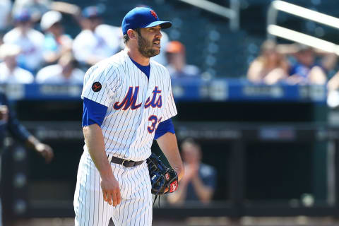 NEW YORK, NY – MAY 03: Matt Harvey #33 of the New York Mets looks on after giving up a 3-run home run to Ozzie Albies #1 of the Atlanta Braves in the seventh inning at Citi Field on May 3, 2018 in the Flushing neighborhood of the Queens borough of New York City. (Photo by Mike Stobe/Getty Images)