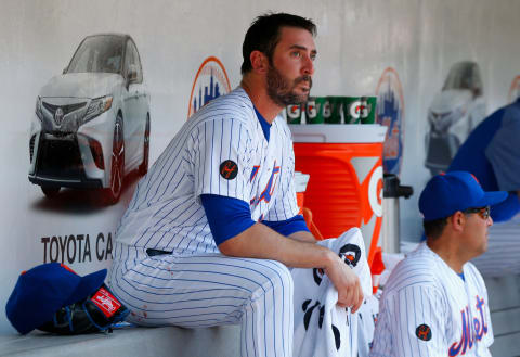 NEW YORK, NY – MAY 03: (NEW YORK DAILIES OUT) Matt Harvey #33 of the New York Mets sits in the dugout after he was removed from a game against the Atlanta Braves at Citi Field on May 3, 2018 in the Flushing neighborhood of the Queens borough of New York City. The Braves defeated the Mets 11-0. (Photo by Jim McIsaac/Getty Images)