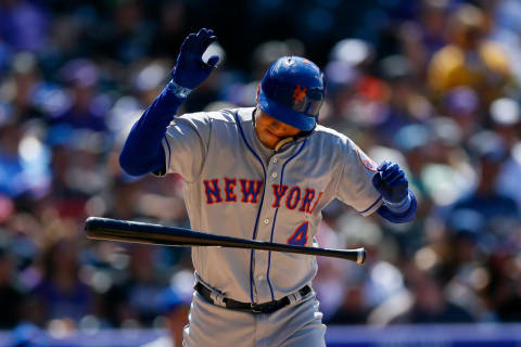 DENVER, CO – JUNE 21: Wilmer Flores #4 of the New York Mets reacts after flying out despite earning a sacrifice RBI on the play during the eighth inning against the Colorado Rockies at Coors Field on June 21, 2018 in Denver, Colorado. (Photo by Justin Edmonds/Getty Images)