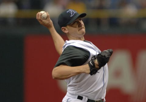 Tampa Bay Devil Rays pitcher Scott Kazmir pitches against the Toronto Blue Jays, April 8, 2007 in St. Petersburg, Florida. The Jays defeated the Rays 6-3. (Photo by A. Messerschmidt/Getty Images)