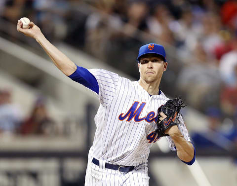 NEW YORK, NY – JULY 11: Pitcher Jacob deGrom #48 of the New York Mets throws over in an MLB baseball game against the Philadelphia Phillies on July 11, 2018 at Citi Field in the Queens borough of New York City. Mets won 3-0. (Photo by Paul Bereswill/Getty Images)