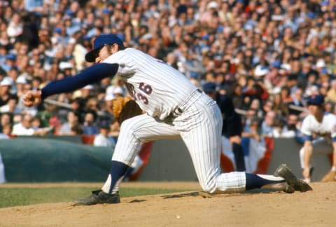 NEW YORK – OCTOBER 16: Jerry Koosman #36 of the New York Mets pitches against the Baltimore Orioles during game 5 of the 1969 World Series October 16, 1969 at Shea Stadium in the Queens borough of New York City. The Mets won the Series 4 games to 1. (Photo by Focus on Sport/Getty Images)