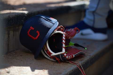 MINNEAPOLIS, MN – MARCH 30: A Cleveland Indians hat and glove are seen during the game between the Minnesota Twins and the Cleveland Indians on March 30, 2019 at Target Field in Minneapolis, Minnesota. The Indians defeated the Twins 2-1. (Photo by Hannah Foslien/Getty Images)