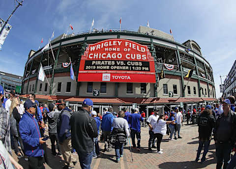 CHICAGO, ILLINOIS – APRIL 08: A general view as fans enter Wrigley Field before the opening home game between the Chicago Cubs and the Pittsburgh Pirates on April 08, 2019 in Chicago, Illinois. (Photo by Jonathan Daniel/Getty Images)